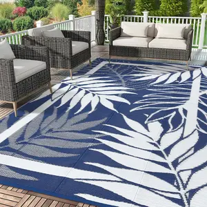 Large-size Leaf-print Outdoor Rug Washable Double-sided Plastic Grass Rug Foldable Garden Decoration Rug for Patios Terraces Backyards Porches Beaches Picnics and RVs