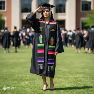 Custom Mexican Graduation Stole: Sarape, Virgen De Guadalupe & San Judas Embroidered