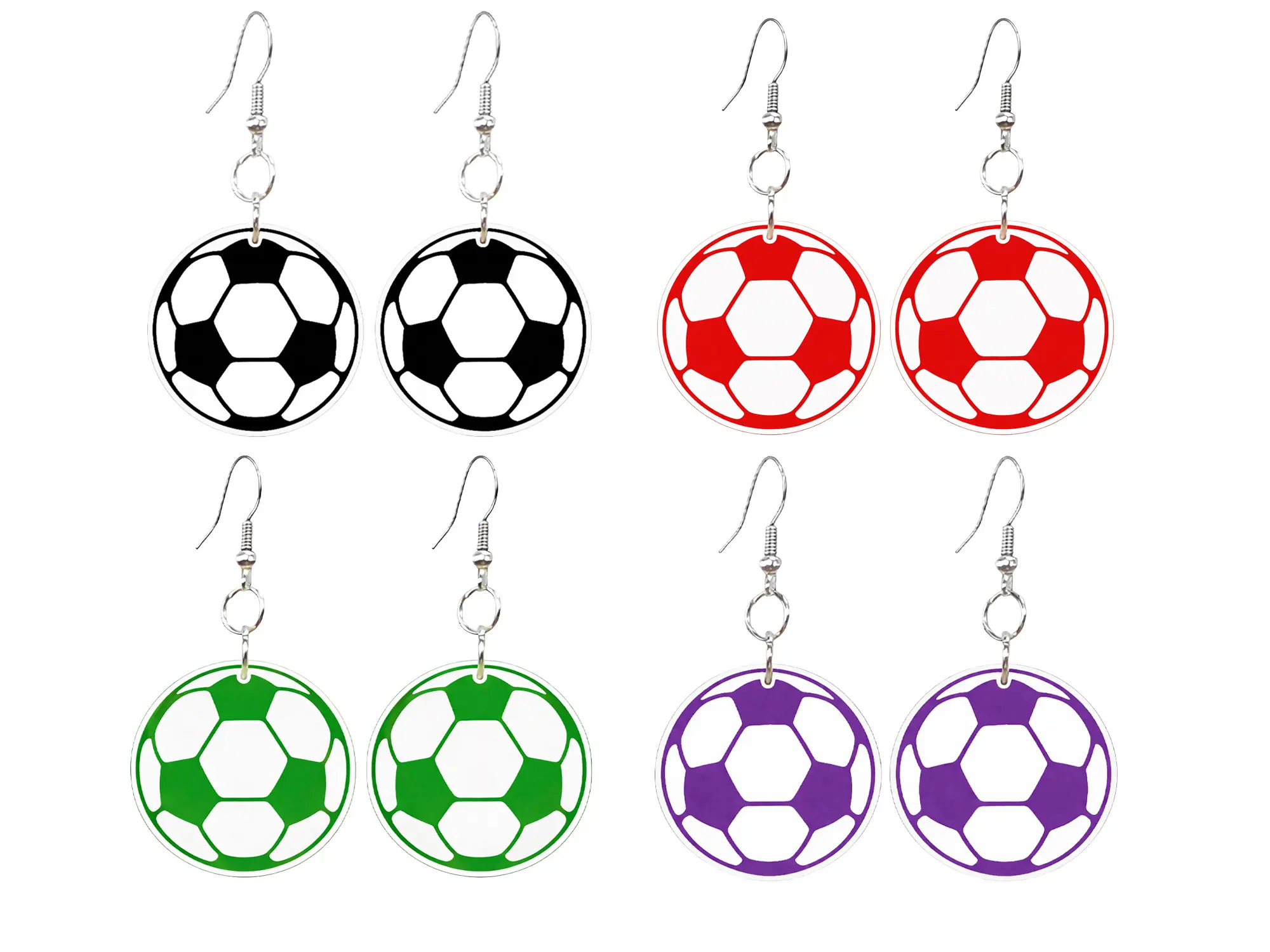 Soccer Ball Earrings Lightweight Dangle Game Day Jewelry 4 pair