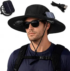 fan cap, UV resistant outdoor wide brimmedfisherman's cap, with 180 ° adjustable fan, UPF50, USB andsolar power supply, suitable for beach, camping, outdoor,fishing