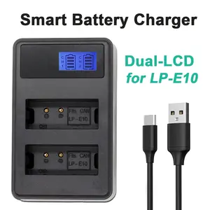 Lp-E10 Dual Slot Camera Battery Charger, LCD Display, Compatible with Eos 1100D-4000D, Rebel T3-T100, Kiss X50-X90, No Battery Included