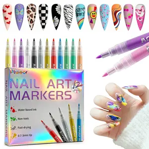 【Pluieor official】 12/24-Colors Acrylic Nail Pens, Quick-Dry Nail Art Marker Pens for DIY Manicure, 0.7–3mm Precision Tips for Micro-French, Line Drawing & 3D Dot, better than press on nails Beginner Nail Art Set for Home, Salon & Gift