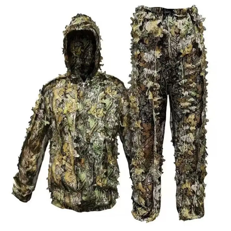 Men's 3D Maple Leaf Ghillie Suit - Breathable Woodland Camouflage Disguise for Hunting, Lightweight, Durable, Adjustable Straps, Enhances Invisibility, Environmental Immersion, Customizable Coverage, Modular Straps, Easy Assembly, 1-1.2M Adults, Wildlife