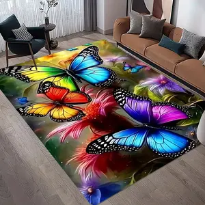 Large Modern Colorful Living Room Rug Velvet Butterfly Print Area Rug Soft and Comfortable, Slip-Resistant and Wear-Resistant Machine Washable Suitable for Bedrooms, Living Rooms, Dorms, Cottages, Dining Rooms, Entryway Mats Home Decor Rug