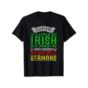 Trending St. Patrick's Day German Humor Graphic Tee - “Everyone's Irish Except Germans” Retro Print in Black, Green & Yellow, Bold Statement Shirt for Pub Crawls & Festive Celebrations - Extended Sizes for Men