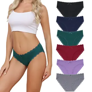 LEVAO Women's Cotton Bikini Underwear Soft Low Waist Panties Cheeky Lace Underpants S-XXL