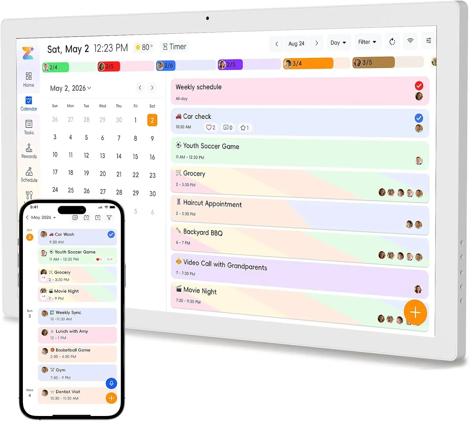 21.5 Inch Smart Digital Calendar, White Auto Sync Touch Screen Electronic Planner, Desk & Wall Mount Design, Compatible Mobile App, Great Gift For Families