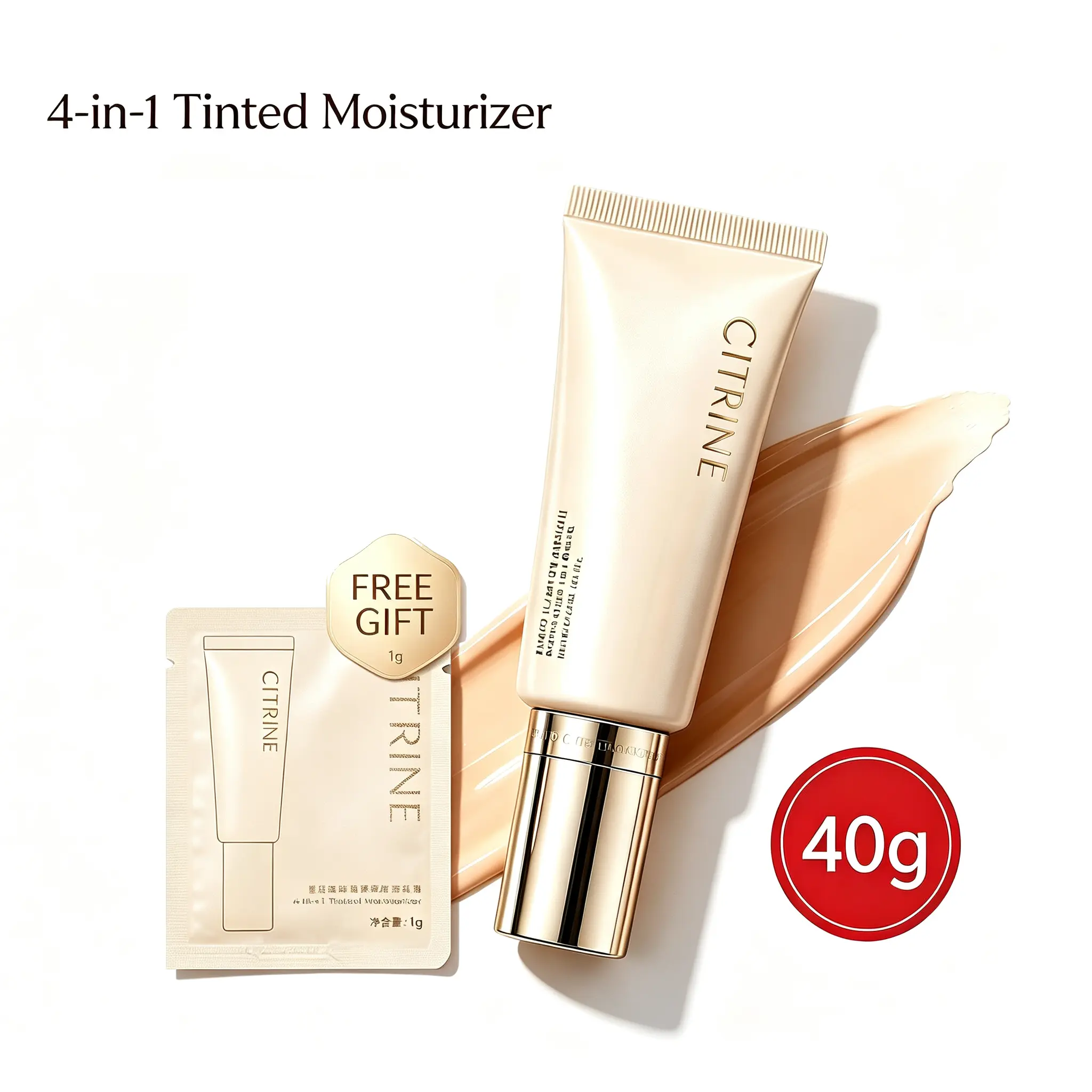 CITRINE Tinted Face Cream 40g | Foundation Moisturizing BB Cream Quick Makeup Application Tinted Foundation No-Makeup
