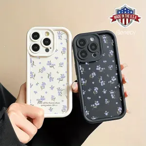 Purple Floral for iPhone 16, 15, 14, 13, 12, 11, Plus, Pro, Max,Xsmax. Perfect Birthday Gift for Friends TPU Fully Wrapped Camera Men's and Women's simple anti-drop protective TPU case Cover Smartphone Protection Cellphone Protector Flower