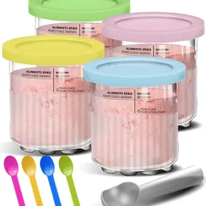 Ninja Creami Pint Ice Cream Cups and Lids Set, 4 Piece 24oz Luxury 11-In-1 Container Kit, Compatible with Nc501 Nc500 Series, Spoons