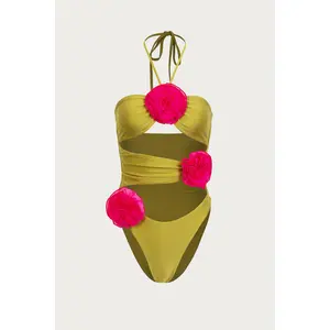 Rose Cut Out One Piece (Green/Fuchsia)