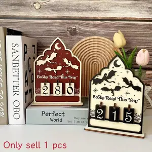 Wooden Annual Book Count Decorative Set, Nightbook Tracker Holds Up to 999 Books, Modern Office Bookshelf Decoration Gift, Home Office Decor, Desk Signs Ornament
