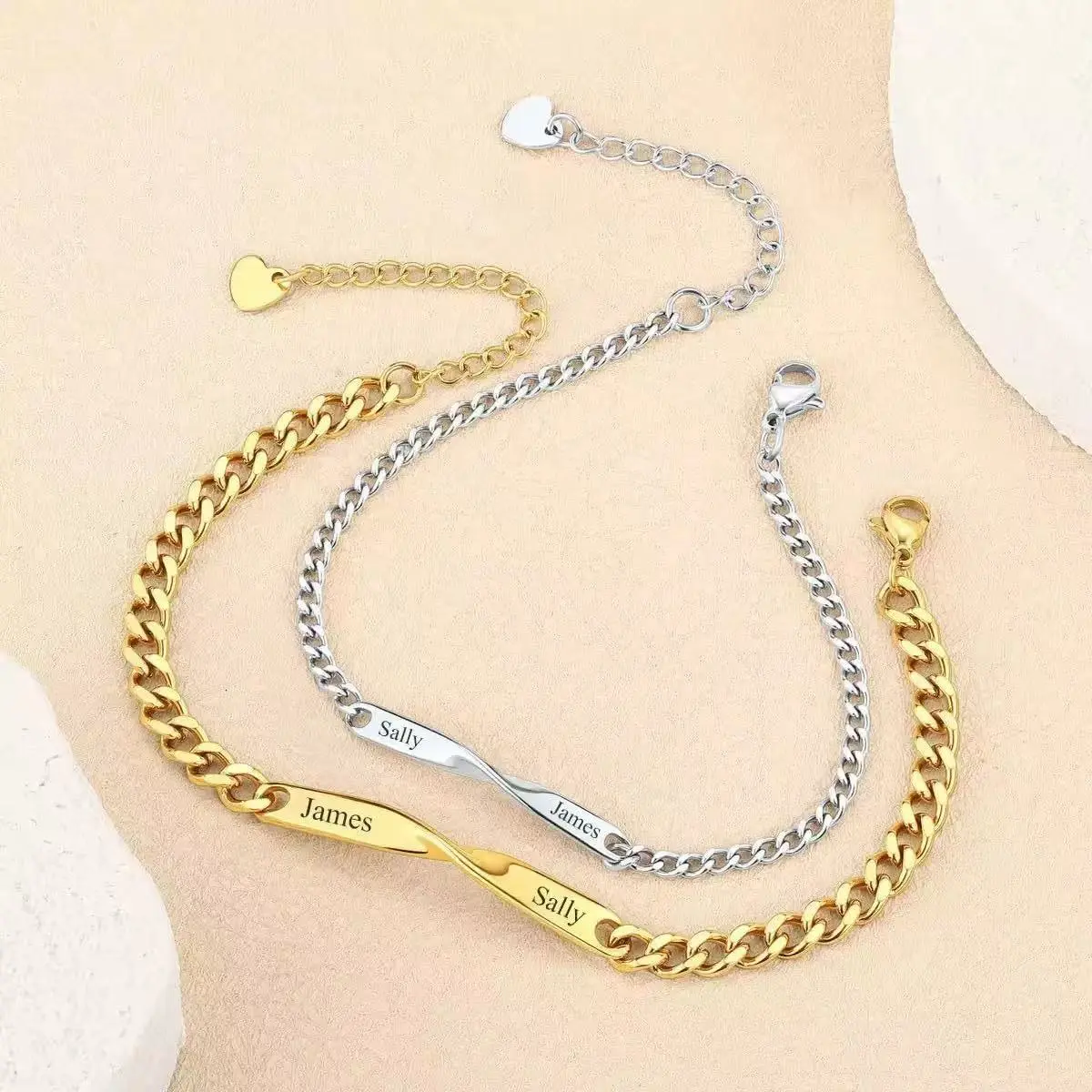 XY007 Personalized Infinity Name Bracelet, Custom Name Couple Bracelet, Infinity Symbol Matching Bracelet for Him and Her, Engraved Name Jewelry, Anniversary Giftt