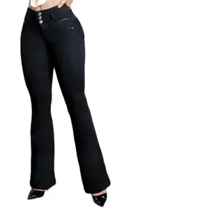 8448 Bon BonUp Colombian Jeans 8448 - High-Waisted Flare Leg Denim with Embroidered Detail Casual Womenswear Everyday Pants Bottom Minimalist Basic