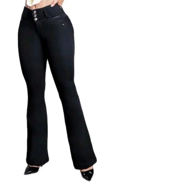 8448 Bon BonUp Colombian Jeans 8448 - High-Waisted Flare Leg Denim with Embroidered Detail Casual Womenswear Everyday Pants Bottom Minimalist Basic