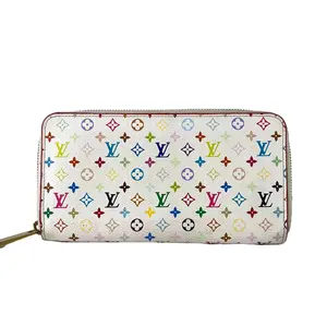 Pre-owned Louis Vuitton Leather Small Leather Goods White Multicolor Monogram Zippy Wallet with Colorful Monogram Pattern and Gold tone Zipper Small Goods