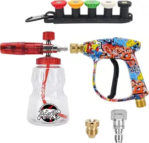 Washer Spray  Power Washer Short  with M22 Inlet-14mm &  Cannon   with 5 Nozzles Tips #035 & 3/8'' Quick Connector, Additional Orifice Nozzle 1.10mm  Washing