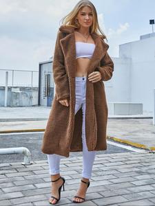 women's plain pocket button front faux fur coat, fuzzy overcoat, elegant casual long sleeve lapel outerwear for fall & winter, women's clothing for daily wear， coats for women