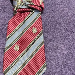 Custom Female Tie with Unique Design and Elegant Pattern in Red and Blue Stripes