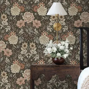 Vintage Floral Wallpaper Roll, Waterproof Self-Adhesive, Easy Peel Off, Home Decor, Living Room, Bedroom, TV Background, Cabinet Renovation