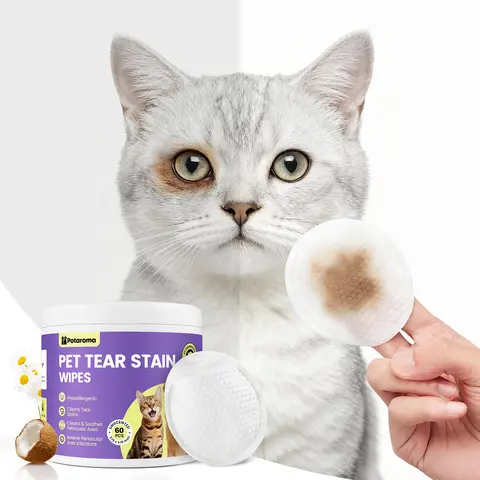Potaroma 3"x3" Pet Eye Wipes for Dogs & Cats - Hypoallergenic Tear Stain Remover, Pearl Cotton Double-Layer Pads, Fast-Soakup, Moisture+B5 Care, Cleans & Soothes Crust/Booger/Debris, Travel & Daily Home Care, Bright Eyes Support, 100 Pads