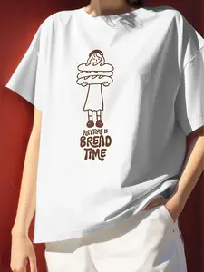 Women's Funny Bread Lover T-Shirt - "It's Bread Time" Graphic Tee - Soft Stretchy Top - Lightweight Everyday Shirt for Baking Enthusiasts - Birthday Gift Idea - Machine Washable Casual Bread Apparel, Spring Summer Top