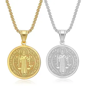 Stainless steel priest Saint Benedict necklace, exorcist pendant jewelry, direct sales, jewelr