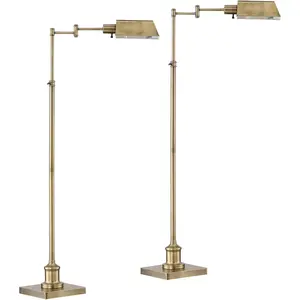 Regency Hill Jenson Traditional Farmhouse 54" Tall Standing Floor Lamps Set of 2 Lights Swing Arm Pharmacy Task Adjustable Gold Metal Aged Brass Finish Living Room Bedroom House Reading Office Home