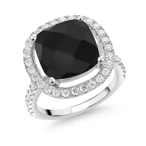 Gem Stone King 6-10 Cttw Gemstone Birthstone and White Moissanite Ring For Women | 925 Sterling Silver | 12MM Cushion Cut | Wedding Engagement Anniversary Ring | Available In Size 5, 6, 7, 8, 9