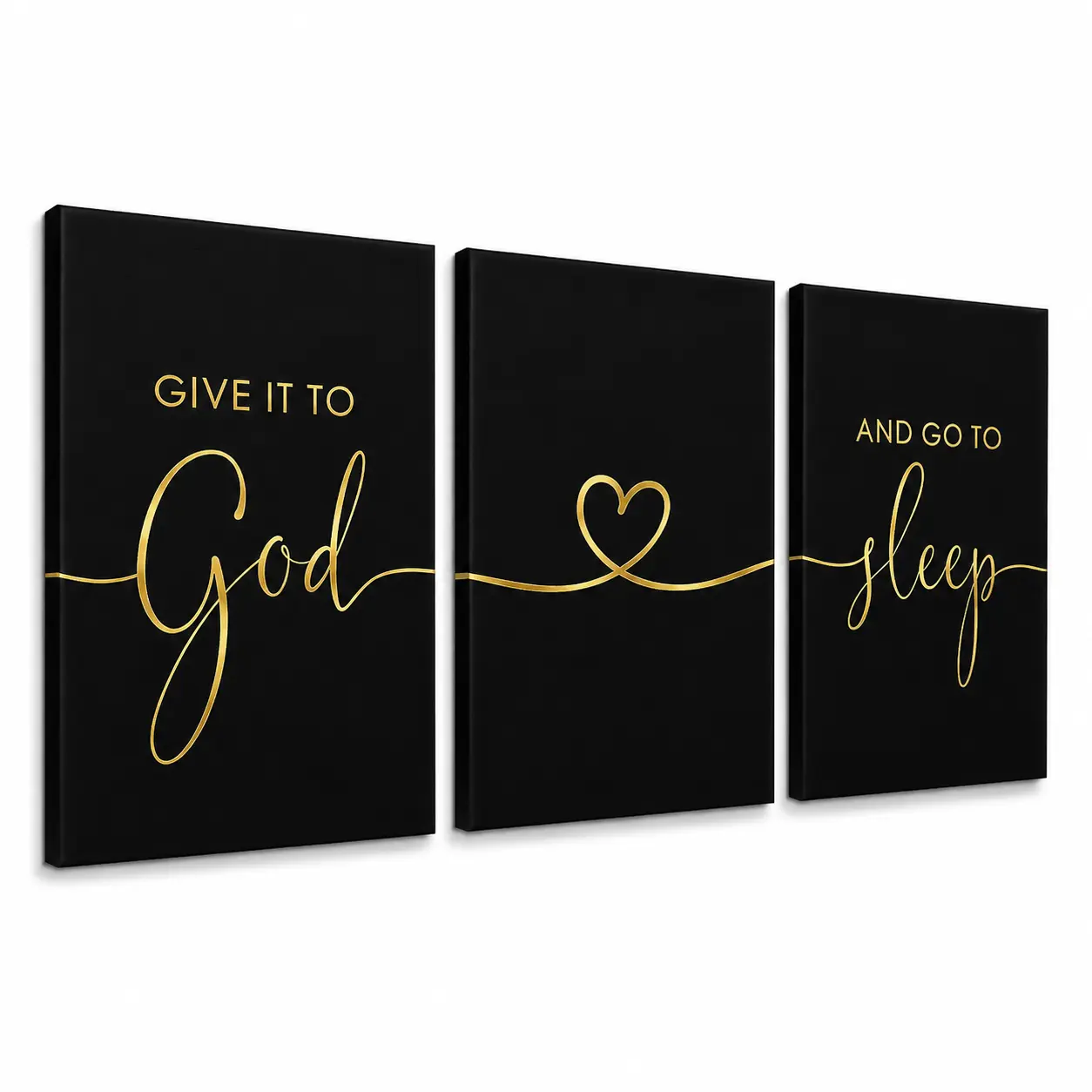 3-Piece Give It To God and Go To Sleep Canvas Wall Art, Inspirational Christian Quote Prints, Wood-Framed Home Decor for Living Room Bedroom Office Gallery, Modern Fashion Poster, Faith Gift for Couples & Loved Ones   ,         room decoration