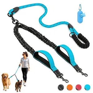 Zoomie Zone Tangle-Free Double Dog Leash with Dual Traffic Control Handles, Heavy Duty Shock Absorbing Bungee Leash Set for 2 Dogs