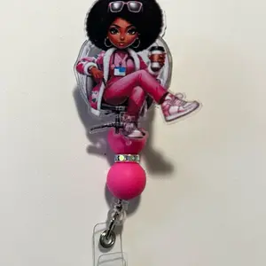 Cute, trendy retractable badge reel with colorful beads for nurses, cna, np, healthcare workers