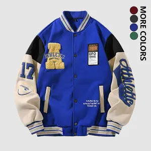 Men's Retro Collegiate Embroidered Long Sleeve Baseball Coat - Stylish, Loose-Fit, Color-Block Patchwork, Comfortable Casual Outerwear, Versatile Streetwear (Unisex Design for Women)