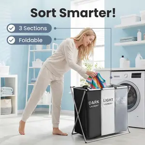 3-in-1 Foldable Laundry Basket – Collapsible Waterproof Hamper Set, Two Sizes Dirty Clothes Storage Bins for Bathroom Bedroom, Dark/Light Gray