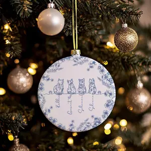 Custom Cat Ornament, Personalized Cat With Name Ornament, Toile De Jouy Cat Line Art, Gift For Cat Owner, Pet Memorial Pet Loss Keepsake