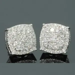 【2026 Trend Alert】 Unisex S925 Silver 12mm Full Pavé Square Geometric Stud Earrings - 6A High Shine Micro-Pave Zircon Luxury Artificial Gemstone Hip Hop Jewelry for Daily Wear 6609