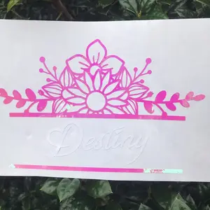 Custom Flower Monogram Split Decal with "Destiny" - Pink Design, Includes Crown and Floral Elements