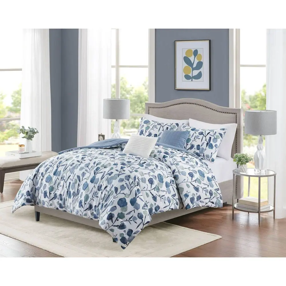 4pc Twin/Twin Extra Long Ramona Seersucker Tulip Print Comforter Bedding Set - White: Lightweight OEKO-TEX Certified Includes Decorative Pillows