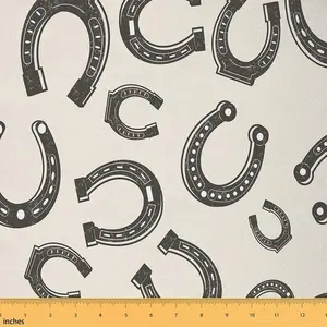 Vintage Horse Shoe Upholstery Fabric,1 Yard,Retro Pattern Fabric by The Yard,Western Exotic Style Fabric for Upholstery and Home DIY Projects