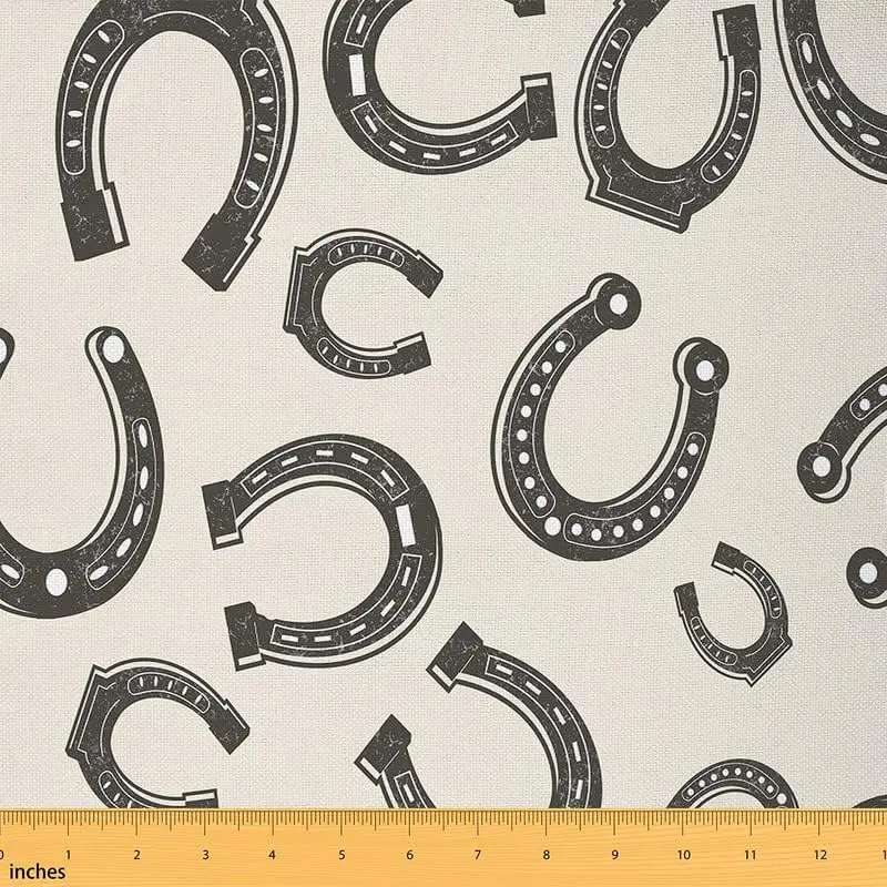 Feelyou Vintage Horseshoe Upholstery Fabric - 1 yd (36x58 in, Length 36 in), Medium-Weight Tight-Weave Retro Western Exotic Textile for Indoor Cushions, Furniture Refinishing
