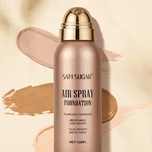 Sam Sugar Spray Foundation Liquid, Daily Waterproof Skin-Friendly Long-Lasting Natural Lightweight Breathable Flawless Coverage Silky Smooth Matte Finish, Makeup Base