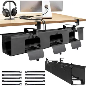 Under Desk  Management Tray No Drill, 36" Clamp Mount Under Desk Cord Organizer for Standing Desk  Management, Fabric Cord Organizer Fabric for Office , Black