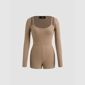 Cider [size 2-10] U-neck Solid Long Sleeve Romper