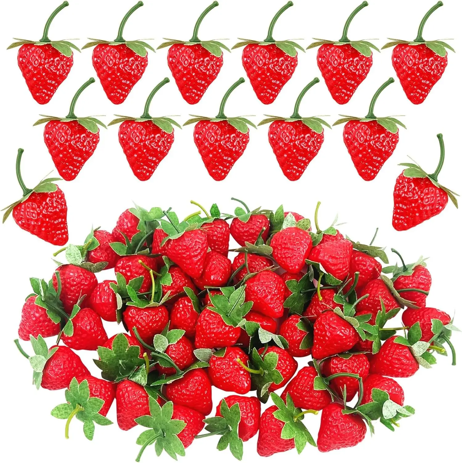 100Pcs Lifelike Artificial Red Fake Plastic Strawberries for Home Kitchen Party Decor Photography Prop