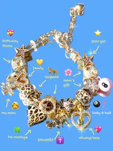 Leopard Print Heart Billiard Charm Bracelet, Leopard Print Sakura Bracelet, Star Girl Bracelet, Lucky Number Bracelet, Floral Heart Bracelet, Zinc Alloy Bracelet, All Seasons Accessory