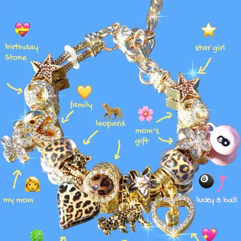 Leopard Print Heart Billiard Charm Bracelet, Leopard Print Sakura Bracelet, Floral Heart Bracelet, Zinc Alloy Bracelet, Charms Bracelet, All Seasons Accessory, Alloy Chain Bracelet, Fashion Bracelets
