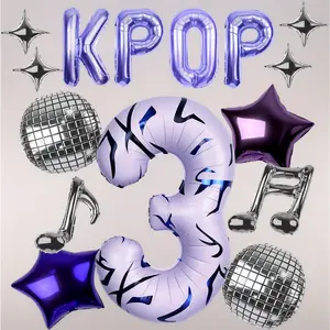 Music themed birthday party decor 40 inch number 3 balloon set with letter balloons star note disco balloons for kpop style celebration