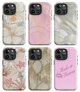 Flat Printed Faux Mother of Pearl Tough Phone Case, Aesthetic Mermaidcore Seashell Cover, Dual Layer Pearl Coquette Bumper.