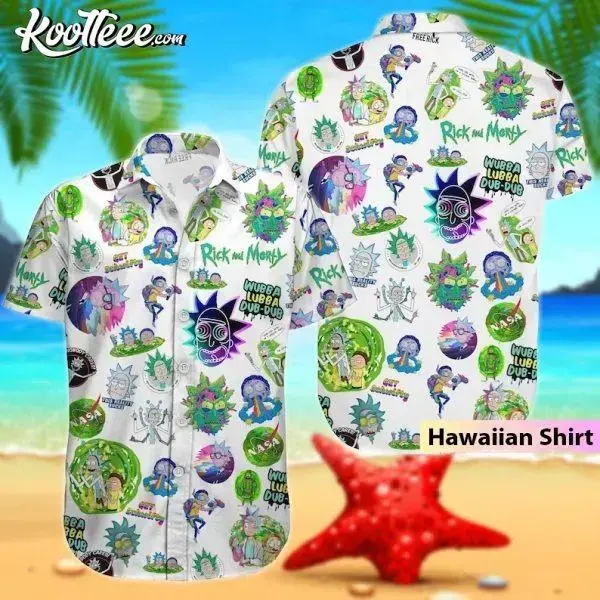 Rick And Morty Hawaiian Shirt Funny Cartoon Wubba Lubba Dub Dub Mens Womens White Button Up Beach Vacation Summer Streetwear Casual Fan Tee