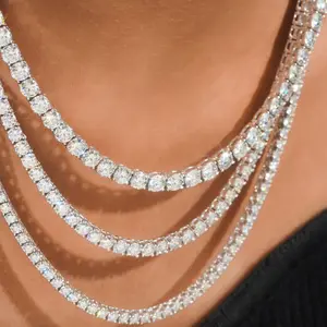4MM/5mm Silver-plated Zircon Rhinestone Tennis Chain HIPHOP Necklace Accessories for Men and Women, Gifts for boys and girls, Christmas gifts, Birthday gifts
